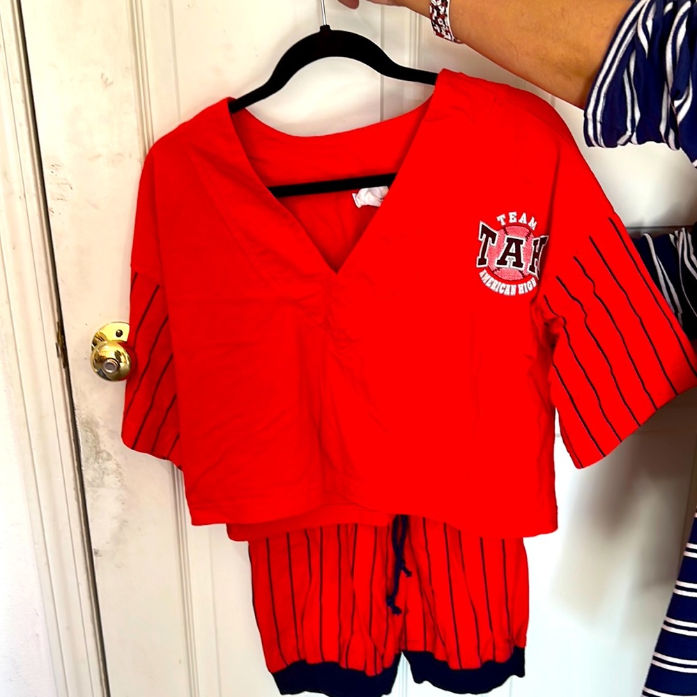 Red Shirt and shorts exercise
